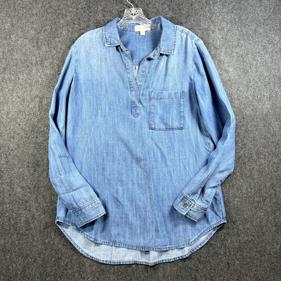 Cloth & Stone Blouse Women's Medium Blue Denim Chambray Tunic - Picture 1 of 7